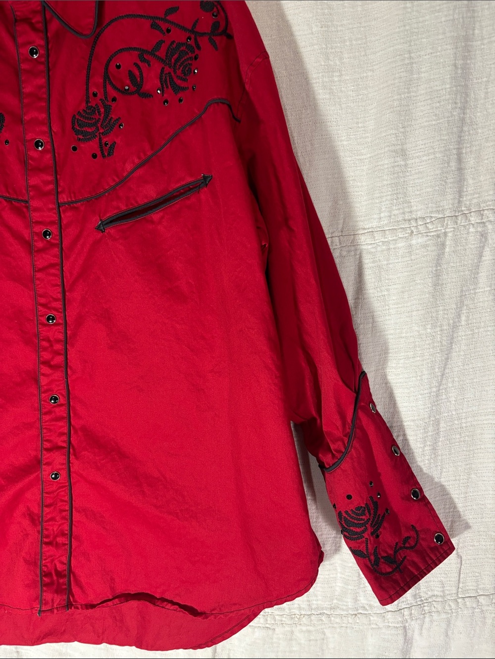 VTG Alan Jackson Collection Red Western Pearl Snap Shirt Rose Embroidered XL EUC - Picture 6 of 10